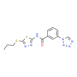 ChemSpider 2D Image | N-[5-(Propylsulfanyl)-1,3,4-thiadiazol-2-yl]-3-(1H-tetrazol-1-yl)benzamide | C13H13N7OS2