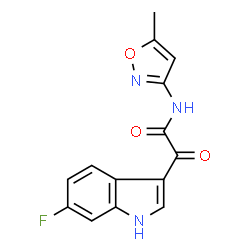 ChemSpider 2D Image | 2-(6-Fluoro-1H-indol-3-yl)-N-(5-methyl-1,2-oxazol-3-yl)-2-oxoacetamide | C14H10FN3O3