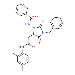 ChemSpider 2D Image | N-(3-Benzyl-5-{2-[(2,4-dimethylphenyl)amino]-2-oxoethyl}-4-oxo-2-thioxo-1-imidazolidinyl)benzamide | C27H26N4O3S