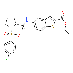 ChemSpider 2D Image | Ethyl 5-({1-[(4-chlorophenyl)sulfonyl]prolyl}amino)-1-benzothiophene-2-carboxylate | C22H21ClN2O5S2