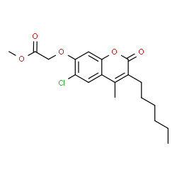 ChemSpider 2D Image | Methyl [(6-chloro-3-hexyl-4-methyl-2-oxo-2H-chromen-7-yl)oxy]acetate | C19H23ClO5