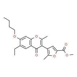 ChemSpider 2D Image | Methyl 4-(7-butoxy-6-ethyl-2-methyl-4-oxo-4H-chromen-3-yl)-5-methyl-2-furoate | C23H26O6