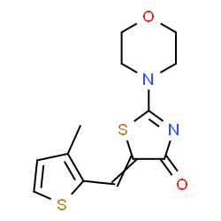 ChemSpider 2D Image | 5-[(3-methyl-2-thiophenyl)methylidene]-2-(4-morpholinyl)-4-thiazolone | C13H14N2O2S2