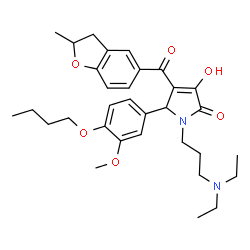 ChemSpider 2D Image | 5-(4-Butoxy-3-methoxyphenyl)-1-[3-(diethylamino)propyl]-3-hydroxy-4-[(2-methyl-2,3-dihydro-1-benzofuran-5-yl)carbonyl]-1,5-dihydro-2H-pyrrol-2-one | C32H42N2O6