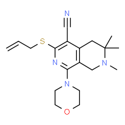 ChemSpider 2D Image | 3-(Allylsulfanyl)-6,6,7-trimethyl-1-(4-morpholinyl)-5,6,7,8-tetrahydro-2,7-naphthyridine-4-carbonitrile | C19H26N4OS