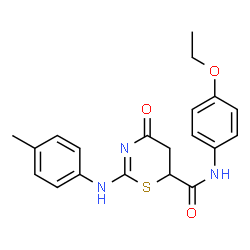 ChemSpider 2D Image | N-(4-Ethoxyphenyl)-2-[(4-methylphenyl)amino]-4-oxo-5,6-dihydro-4H-1,3-thiazine-6-carboxamide | C20H21N3O3S