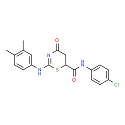 ChemSpider 2D Image | N-(4-chlorophenyl)-2-(3,4-dimethylanilino)-4-oxo-5,6-dihydro-4H-1,3-thiazine-6-carboxamide | C19H18ClN3O2S