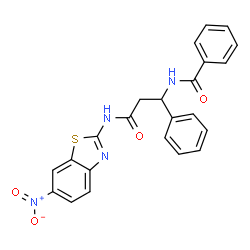 ChemSpider 2D Image | N-{3-[(6-Nitro-1,3-benzothiazol-2-yl)amino]-3-oxo-1-phenylpropyl}benzamide | C23H18N4O4S