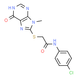 ChemSpider 2D Image | N-(4-Chlorophenyl)-2-[(9-methyl-6-oxo-6,9-dihydro-1H-purin-8-yl)sulfanyl]acetamide | C14H12ClN5O2S