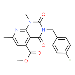 ChemSpider 2D Image | Methyl 3-(4-fluorobenzyl)-1,7-dimethyl-2,4-dioxo-1,2,3,4-tetrahydropyrido[2,3-d]pyrimidine-5-carboxylate | C18H16FN3O4