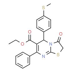 ChemSpider 2D Image | Ethyl 5-[4-(methylsulfanyl)phenyl]-3-oxo-7-phenyl-2,3-dihydro-5H-[1,3]thiazolo[3,2-a]pyrimidine-6-carboxylate | C22H20N2O3S2