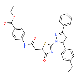 ChemSpider 2D Image | Ethyl 4-[({2-[5-(4-ethylphenyl)-3-phenyl-4,5-dihydro-1H-pyrazol-1-yl]-4-oxo-4,5-dihydro-1,3-thiazol-5-yl}acetyl)amino]benzoate | C31H30N4O4S