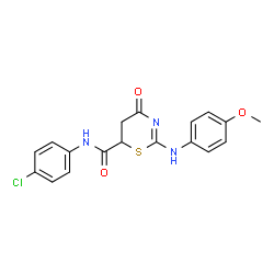ChemSpider 2D Image | N-(4-Chlorophenyl)-2-[(4-methoxyphenyl)amino]-4-oxo-5,6-dihydro-4H-1,3-thiazine-6-carboxamide | C18H16ClN3O3S