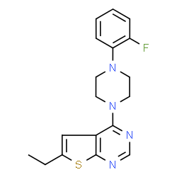 ChemSpider 2D Image | 6-Ethyl-4-[4-(2-fluorophenyl)-1-piperazinyl]thieno[2,3-d]pyrimidine | C18H19FN4S