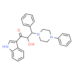 ChemSpider 2D Image | 2-Hydroxy-1-(1H-indol-3-yl)-3-phenyl-3-(4-phenyl-1-piperazinyl)-1-propanone | C27H27N3O2