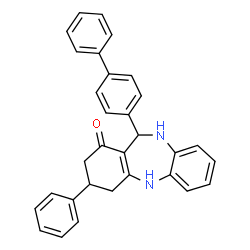 ChemSpider 2D Image | 11-(4-Biphenylyl)-3-phenyl-2,3,4,5,10,11-hexahydro-1H-dibenzo[b,e][1,4]diazepin-1-one | C31H26N2O
