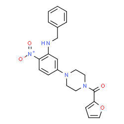 ChemSpider 2D Image | {4-[3-(Benzylamino)-4-nitrophenyl]-1-piperazinyl}(2-furyl)methanone | C22H22N4O4