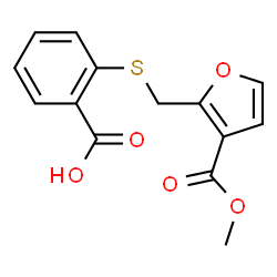 ChemSpider 2D Image | 2-({[3-(Methoxycarbonyl)-2-furyl]methyl}sulfanyl)benzoic acid | C14H12O5S