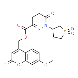 ChemSpider 2D Image | (7-Methoxy-2-oxo-2H-chromen-4-yl)methyl 1-(1,1-dioxidotetrahydro-3-thiophenyl)-6-oxo-1,4,5,6-tetrahydro-3-pyridazinecarboxylate | C20H20N2O8S