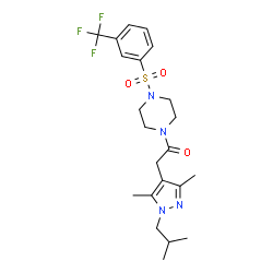 ChemSpider 2D Image | 2-(1-Isobutyl-3,5-dimethyl-1H-pyrazol-4-yl)-1-(4-{[3-(trifluoromethyl)phenyl]sulfonyl}-1-piperazinyl)ethanone | C22H29F3N4O3S