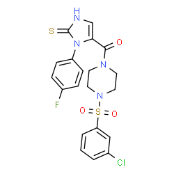 ChemSpider 2D Image | {4-[(3-Chlorophenyl)sulfonyl]-1-piperazinyl}[3-(4-fluorophenyl)-2-thioxo-2,3-dihydro-1H-imidazol-4-yl]methanone | C20H18ClFN4O3S2