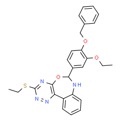 ChemSpider 2D Image | 6-[4-(Benzyloxy)-3-ethoxyphenyl]-3-(ethylsulfanyl)-6,7-dihydro[1,2,4]triazino[5,6-d][3,1]benzoxazepine | C27H26N4O3S