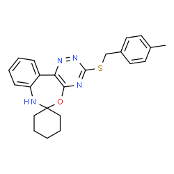 ChemSpider 2D Image | 3'-[(4-Methylbenzyl)sulfanyl]-7'H-spiro[cyclohexane-1,6'-[1,2,4]triazino[5,6-d][3,1]benzoxazepine] | C23H24N4OS