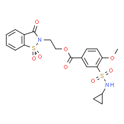 ChemSpider 2D Image | 2-(1,1-Dioxido-3-oxo-1,2-benzothiazol-2(3H)-yl)ethyl 3-(cyclopropylsulfamoyl)-4-methoxybenzoate | C20H20N2O8S2