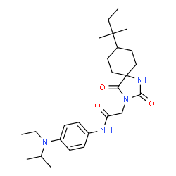 ChemSpider 2D Image | N-{4-[Ethyl(isopropyl)amino]phenyl}-2-[8-(2-methyl-2-butanyl)-2,4-dioxo-1,3-diazaspiro[4.5]dec-3-yl]acetamide | C26H40N4O3