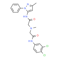 ChemSpider 2D Image | 2-[{2-[(3,4-Dichlorophenyl)amino]-2-oxoethyl}(methyl)amino]-N-(3-methyl-1-phenyl-1H-pyrazol-5-yl)acetamide | C21H21Cl2N5O2