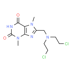 ChemSpider 2D Image | 8-{[Bis(2-chloroethyl)amino]methyl}-3,7-dimethyl-3,7-dihydro-1H-purine-2,6-dione | C12H17Cl2N5O2
