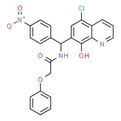 ChemSpider 2D Image | N-[(5-Chloro-8-hydroxy-7-quinolinyl)(4-nitrophenyl)methyl]-2-phenoxyacetamide | C24H18ClN3O5