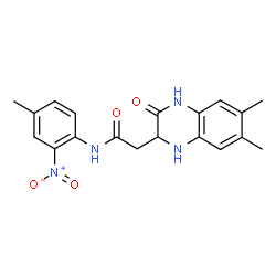 ChemSpider 2D Image | 2-(6,7-Dimethyl-3-oxo-1,2,3,4-tetrahydro-2-quinoxalinyl)-N-(4-methyl-2-nitrophenyl)acetamide | C19H20N4O4