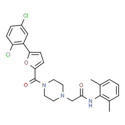 ChemSpider 2D Image | 2-{4-[5-(2,5-Dichlorophenyl)-2-furoyl]-1-piperazinyl}-N-(2,6-dimethylphenyl)acetamide | C25H25Cl2N3O3
