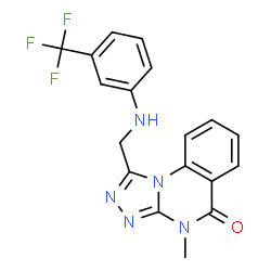ChemSpider 2D Image | 4-Methyl-1-({[3-(trifluoromethyl)phenyl]amino}methyl)[1,2,4]triazolo[4,3-a]quinazolin-5(4H)-one | C18H14F3N5O