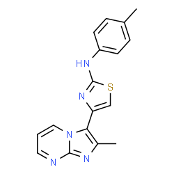 ChemSpider 2D Image | 4-(2-Methylimidazo[1,2-a]pyrimidin-3-yl)-N-(4-methylphenyl)-1,3-thiazol-2-amine | C17H15N5S