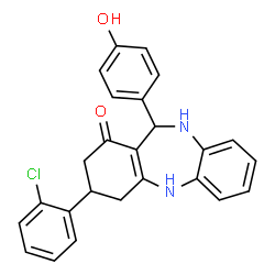 ChemSpider 2D Image | 3-(2-Chlorophenyl)-11-(4-hydroxyphenyl)-2,3,4,5,10,11-hexahydro-1H-dibenzo[b,e][1,4]diazepin-1-one | C25H21ClN2O2