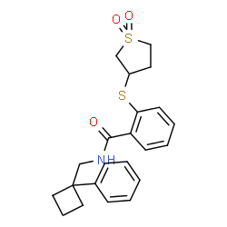 ChemSpider 2D Image | 2-[(1,1-Dioxidotetrahydro-3-thiophenyl)sulfanyl]-N-[(1-phenylcyclobutyl)methyl]benzamide | C22H25NO3S2