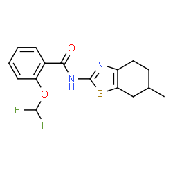 ChemSpider 2D Image | 2-(Difluoromethoxy)-N-(6-methyl-4,5,6,7-tetrahydro-1,3-benzothiazol-2-yl)benzamide | C16H16F2N2O2S