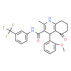 ChemSpider 2D Image | 4-(2-Methoxyphenyl)-2-methyl-5-oxo-N-[3-(trifluoromethyl)phenyl]-1,4,5,6,7,8-hexahydro-3-quinolinecarboxamide | C25H23F3N2O3
