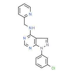ChemSpider 2D Image | 1-(3-chlorophenyl)-N-(pyridin-2-ylmethyl)pyrazolo[3,4-d]pyrimidin-4-amine | C17H13ClN6