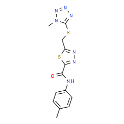ChemSpider 2D Image | N-(4-Methylphenyl)-5-{[(1-methyl-1H-tetrazol-5-yl)sulfanyl]methyl}-1,3,4-thiadiazole-2-carboxamide | C13H13N7OS2