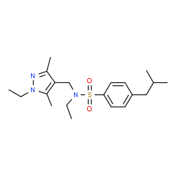 ChemSpider 2D Image | N-Ethyl-N-[(1-ethyl-3,5-dimethyl-1H-pyrazol-4-yl)methyl]-4-isobutylbenzenesulfonamide | C20H31N3O2S