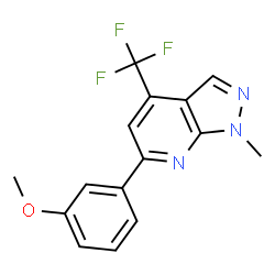 ChemSpider 2D Image | 6-(3-Methoxyphenyl)-1-methyl-4-(trifluoromethyl)-1H-pyrazolo[3,4-b]pyridine | C15H12F3N3O