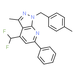 ChemSpider 2D Image | 4-(Difluoromethyl)-3-methyl-1-(4-methylbenzyl)-6-phenyl-1H-pyrazolo[3,4-b]pyridine | C22H19F2N3