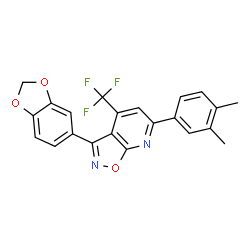 ChemSpider 2D Image | 3-(1,3-Benzodioxol-5-yl)-6-(3,4-dimethylphenyl)-4-(trifluoromethyl)[1,2]oxazolo[5,4-b]pyridine | C22H15F3N2O3