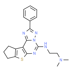 ChemSpider 2D Image | N,N-Dimethyl-N'-(2-phenyl-9,10-dihydro-8H-cyclopenta[4,5]thieno[3,2-e][1,2,4]triazolo[1,5-c]pyrimidin-5-yl)-1,2-ethanediamine | C20H22N6S