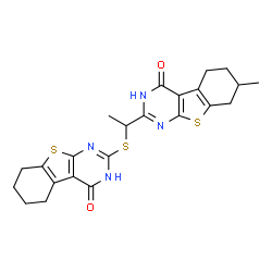 ChemSpider 2D Image | 2-{[1-(7-Methyl-4-oxo-3,4,5,6,7,8-hexahydro[1]benzothieno[2,3-d]pyrimidin-2-yl)ethyl]sulfanyl}-5,6,7,8-tetrahydro[1]benzothieno[2,3-d]pyrimidin-4(1H)-one | C23H24N4O2S3