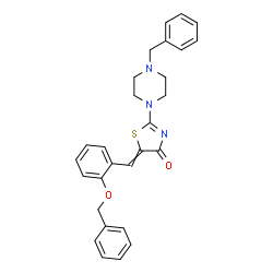 ChemSpider 2D Image | 5-[2-(Benzyloxy)benzylidene]-2-(4-benzyl-1-piperazinyl)-1,3-thiazol-4(5H)-one | C28H27N3O2S