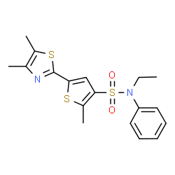 ChemSpider 2D Image | 5-(4,5-Dimethyl-1,3-thiazol-2-yl)-N-ethyl-2-methyl-N-phenyl-3-thiophenesulfonamide | C18H20N2O2S3